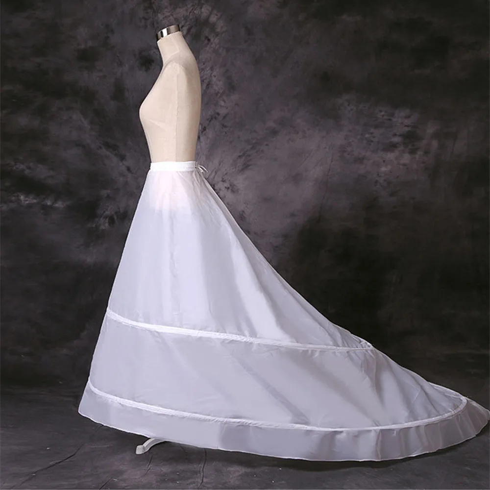 Acessórios de casamento saias com trem branco 2 aros underskirt crinoline para vestido formal de noiva em estoque