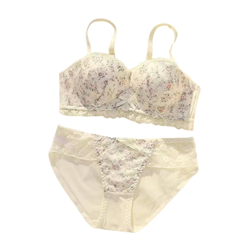 No Underwire Push Up Bra and Panty Set Delicate Floral Lace Design for Women