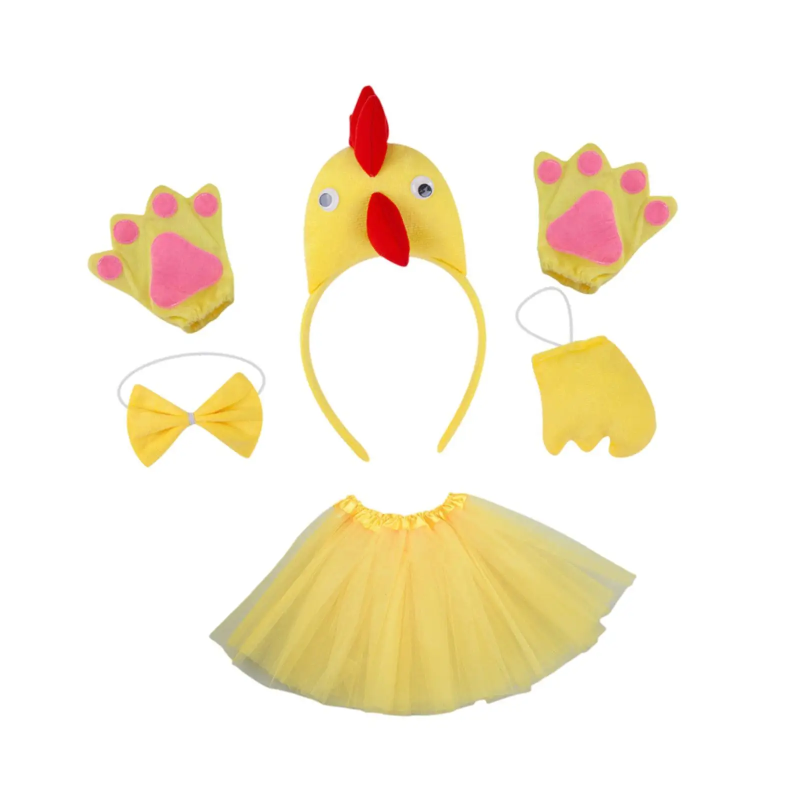 Chicken 3D Headband Animal Costume Set for Girls Carnival Stage Show School Play Dance Accessories