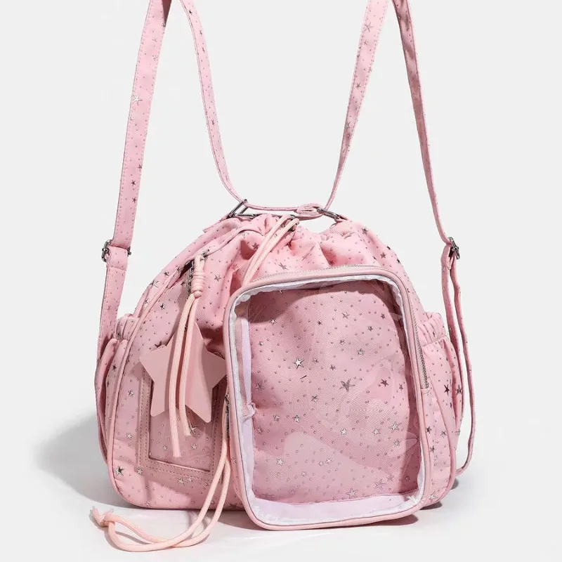 Large Capacity Commuter Shoulder Bag 2026 New Star Pain Bag Drawstring Crossbody Fresh Sweet Style Nylon Material Backpack