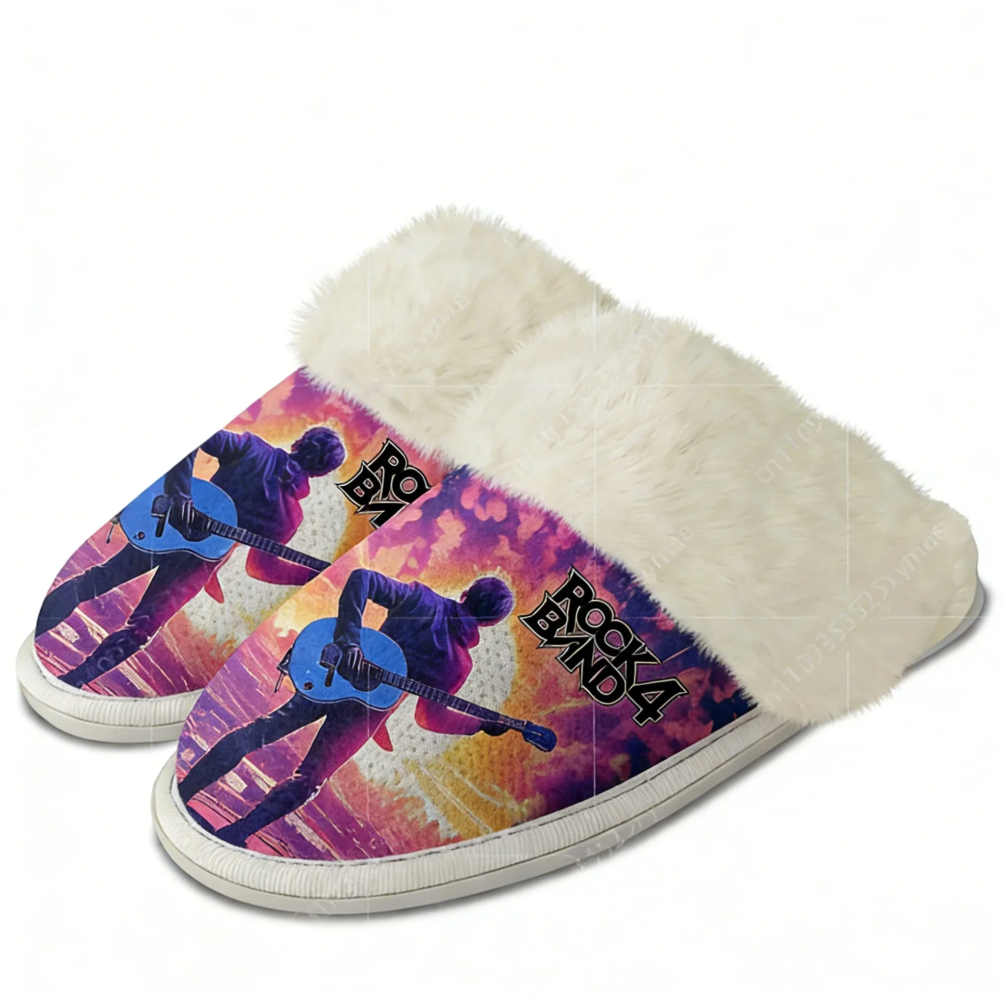 Rock Band 4 Plush Slippers Keep Warm Shoe  Rhythm Games Mens Womens Home Cotton Bedroom Customized Thermal Lightweight Slipper