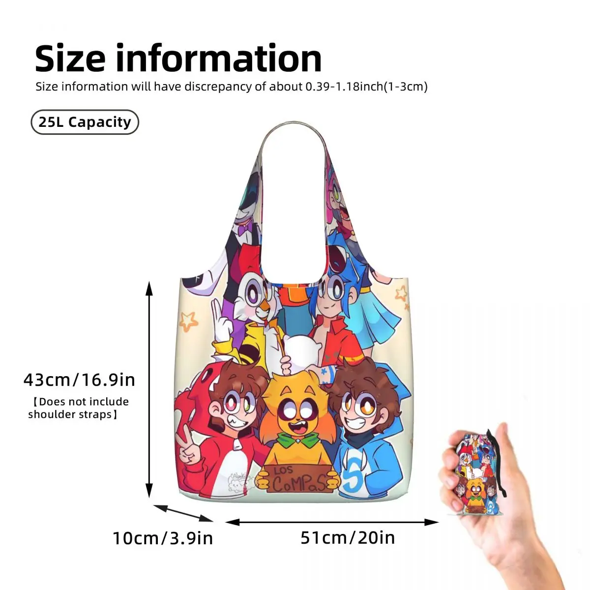 Compas Family Shopping Tote Bag Canvas Large Capacity Shoulder Bags Shopper Grocery Handbag for Women