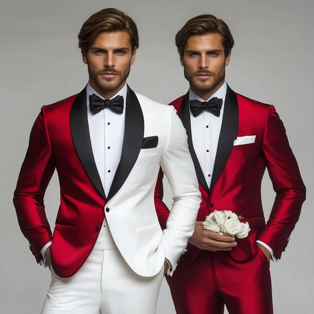

Satin Mens Wedding Tuxedo 2 Piece Set Groom Prom Party Outfit Fashion XS-5XL Size Mens Suit Jacket Pants