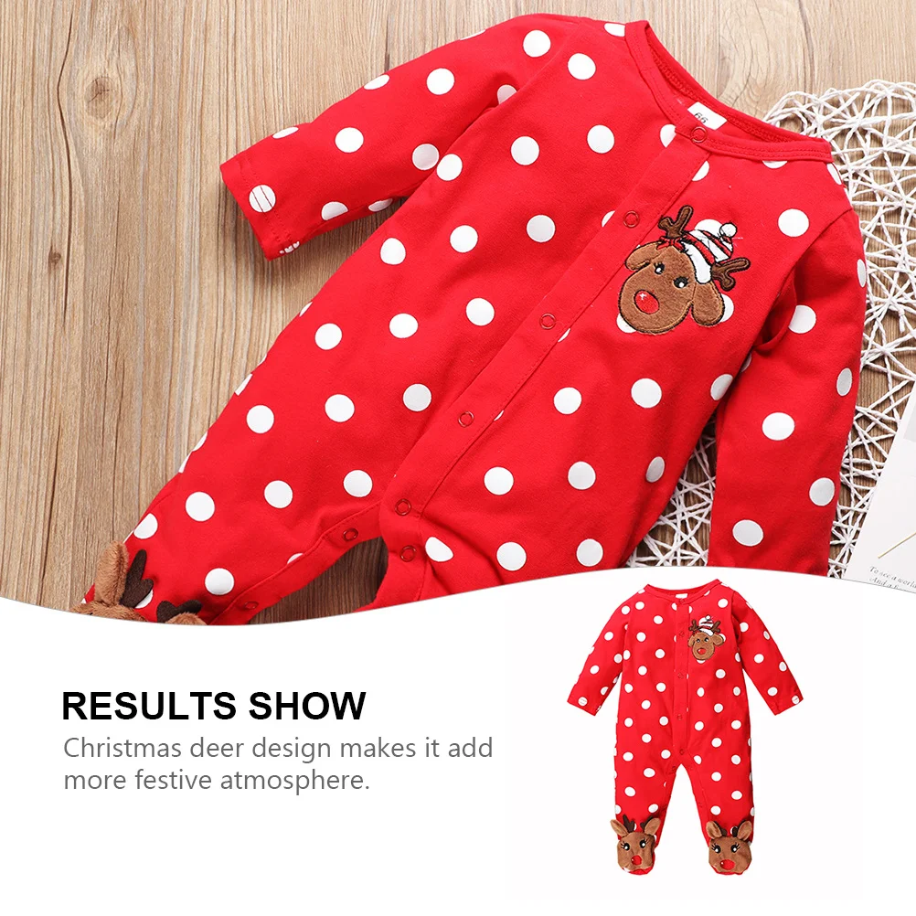 

1pc Polka Dot Jumpsuit Christmas Deer Print Baby Romper Long Sleeve Toddler Clothes Cotton Xmas Jumpsuit Festive Outfit