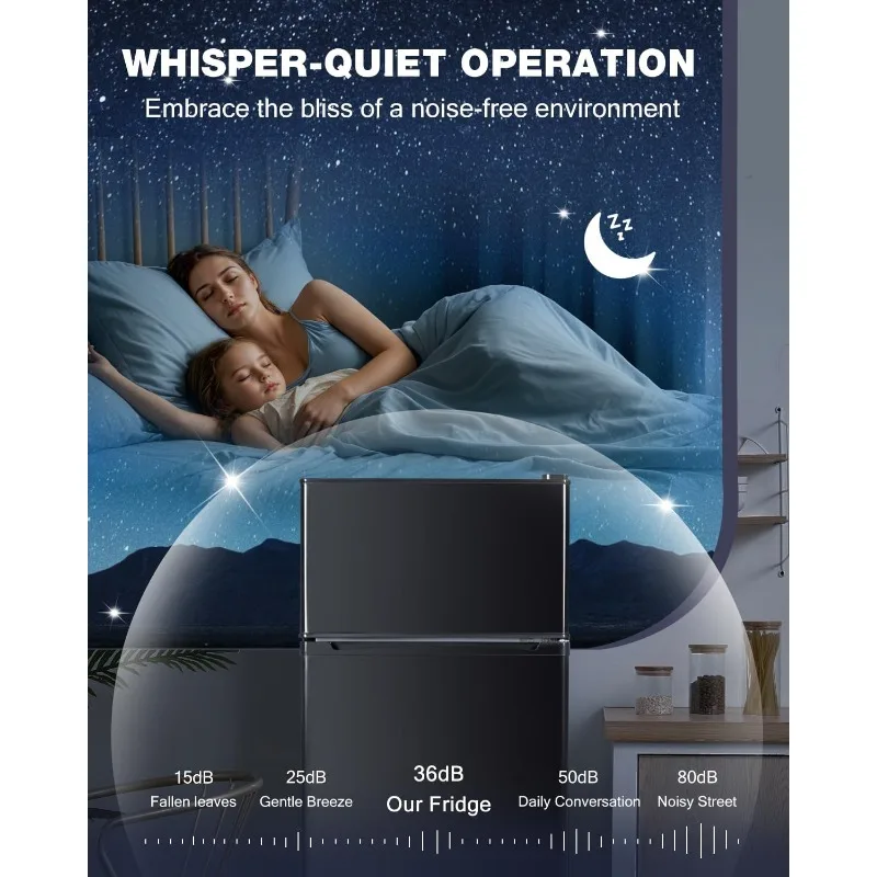 냉동고가 있는 이중 도어 냉장고, 4.5 Cu.Ft, 냉동고가 있는 소형 냉장고, 7가지 설정 온도 조절 가능, 미니 냉장고