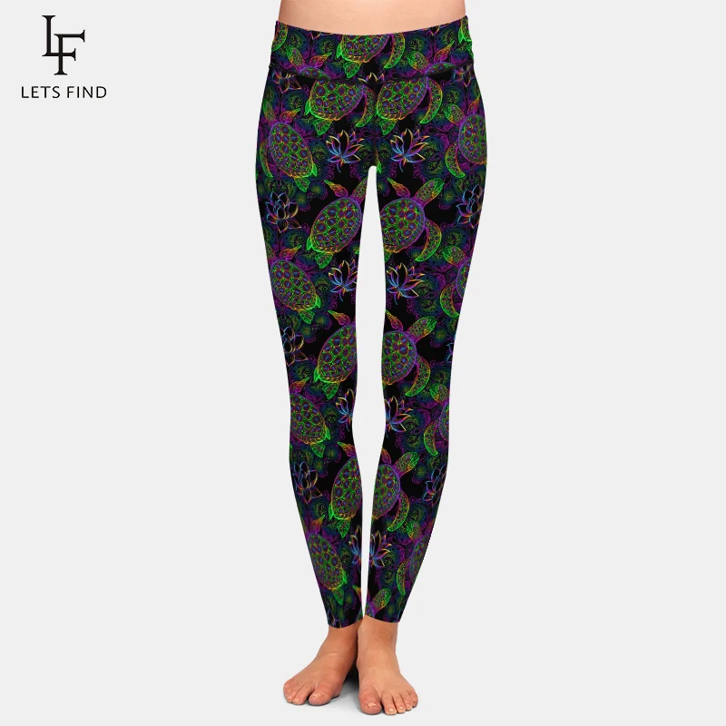 LETSFIND High Quaility Women Pant Sea Turtles Digital Printing Women Fitness Legging High Waist  Workout Black Leggings