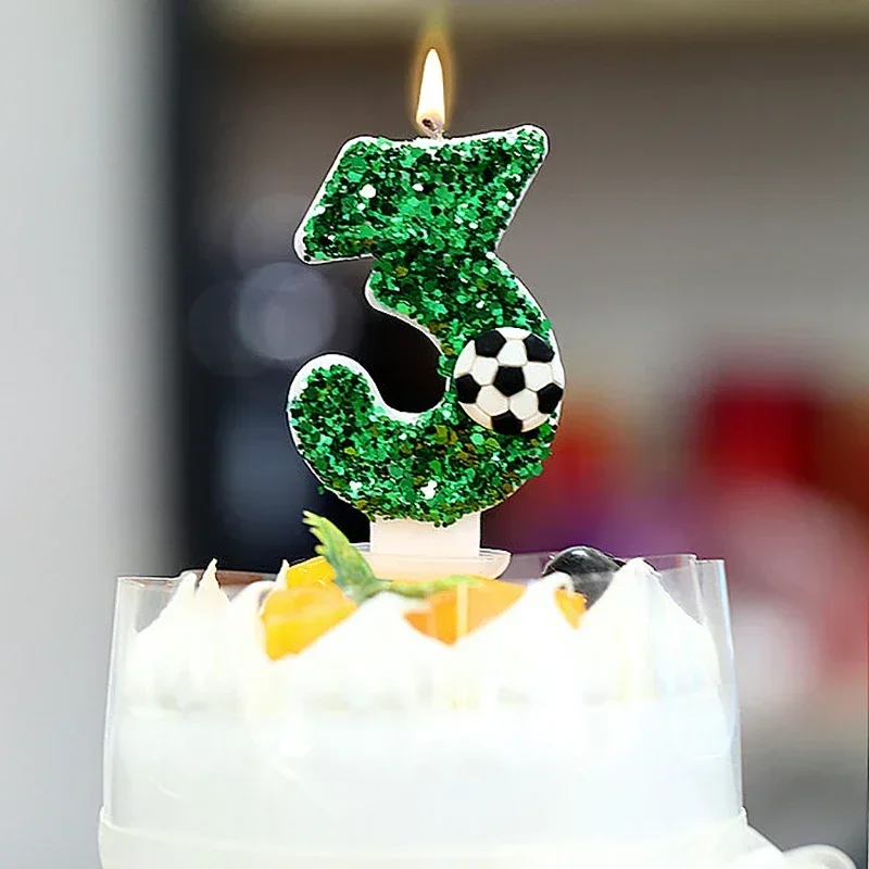 2PCS Green Soccer Candles 7 Year Old Birthday Candle Cake Topper Happy Birthday Sign Boy Parties Anniversaries Celebrations