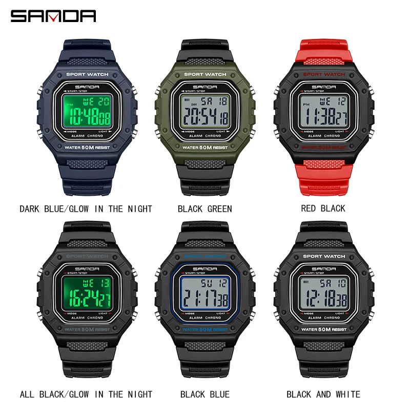 SANDA Brand Men\'s Digital Watch Leisure Outdoor Sport Waterproof Wristwatch Alarm Chronograph Luminous Multifunctional Men Watch