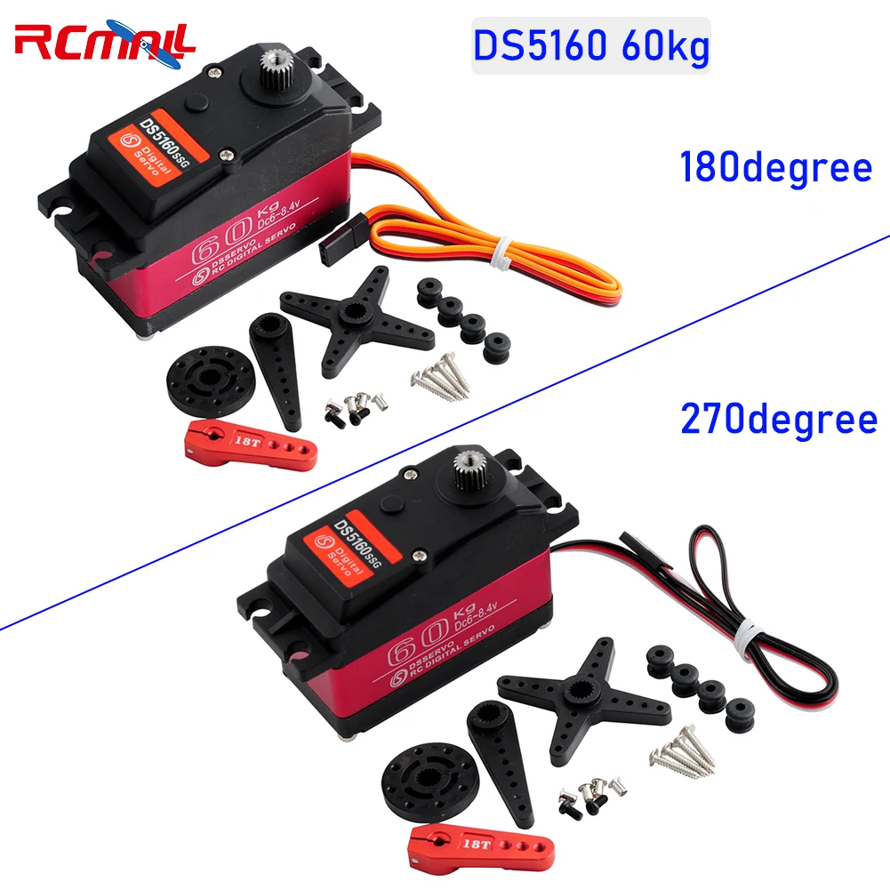 

RCmall DS5160 RC Servo 60kg 180/270 Degree High Torque Metal Gear Waterproof with 18T Arm Digital Servo Motor for RC Car Robot