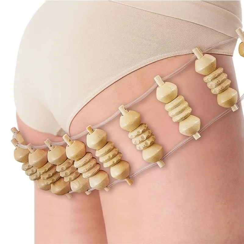 

1pcs Wooden Therapy Massage Tool Back Massager Roller Rope for Body Shaping Pain Relief Wooden Treatment