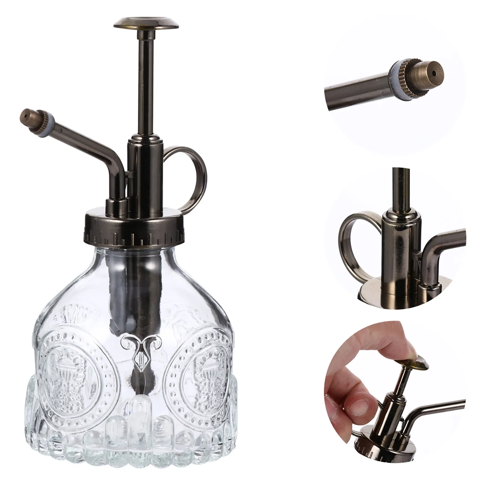 Vintage Embossed Glass Watering Can for Precise Watering of Small Potted Plants Succulents Bonsai Indoor Outdoor Hanging