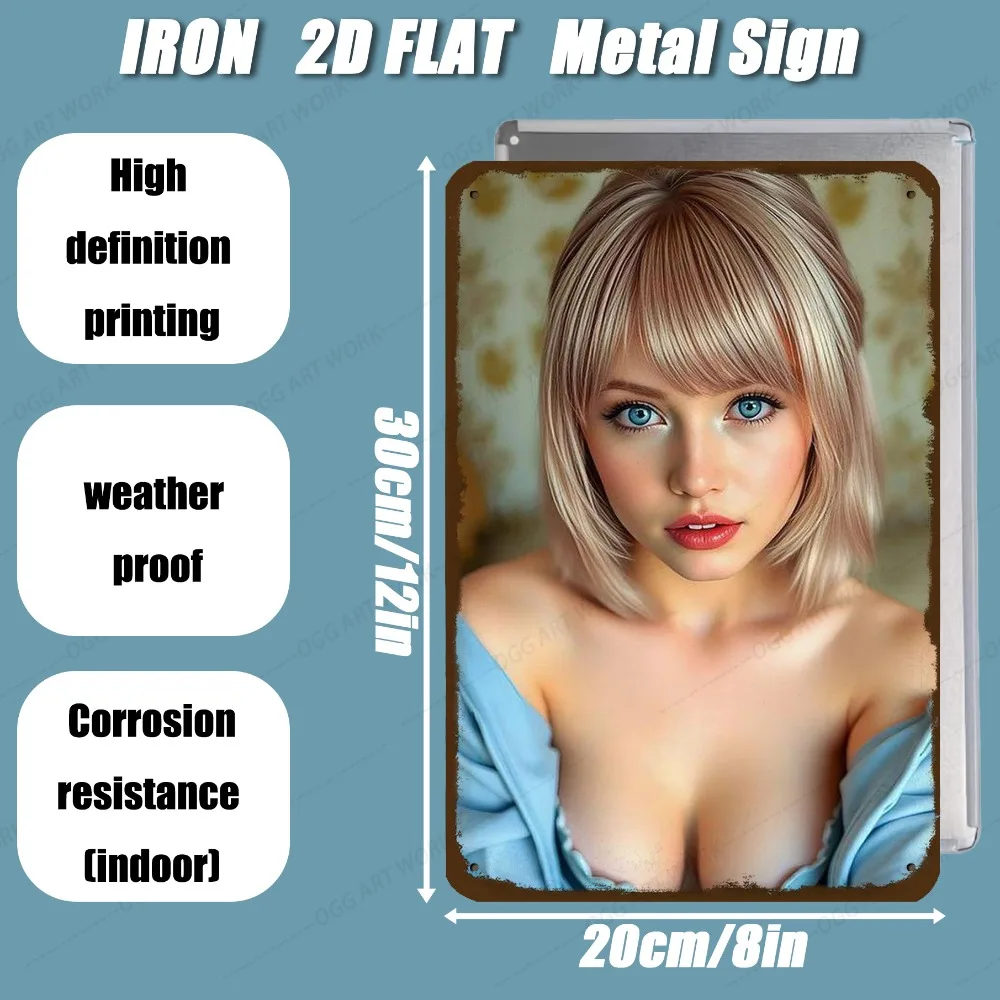 Gemmee 2D Metal Wall Art, 8x12 Inch Blue-Eyed Blonde Woman Wall Decor for Indoor Outdoor Christmas Thanksgiving Gift