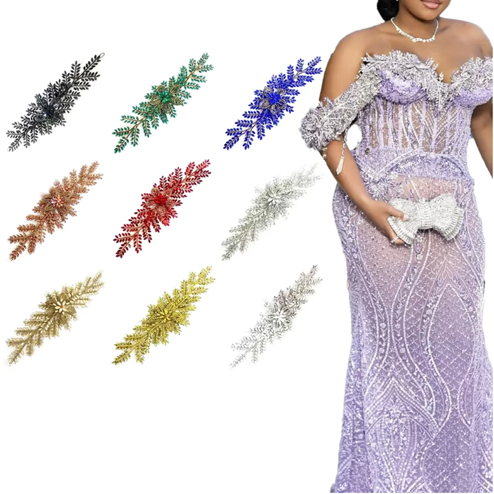 DZ135 (1PCS)  3D Rhinestone Leaf Wire Applique Patch Pack, for Wedding Dress Sparkling Accessory Decoration,
