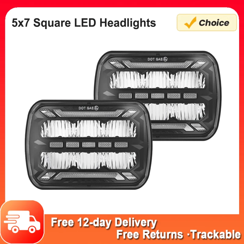 7x6 Square LED Headlamp 1Pair with Daytime Running Lights Turn Signal Light High /Low Beam 4 Luminous Modes H4 Plug headlights