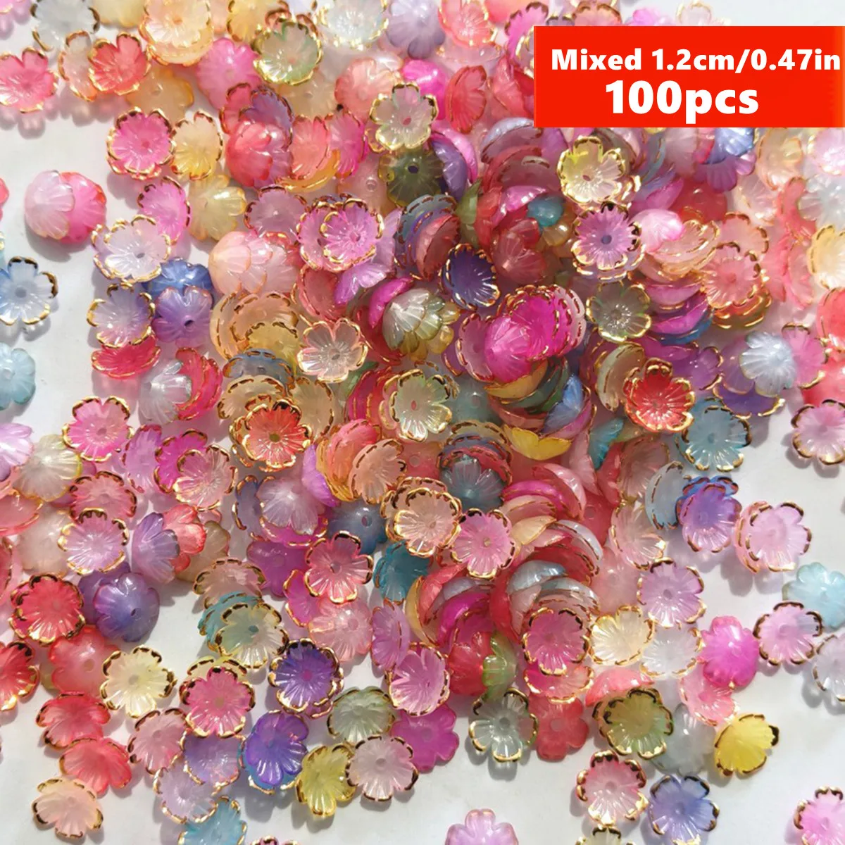 100 Stück 12-mm-Acrylperlen in Blumenform – ideal für Halsketten, Ohrringe, Anhänger, Armbänder und zum Basteln.