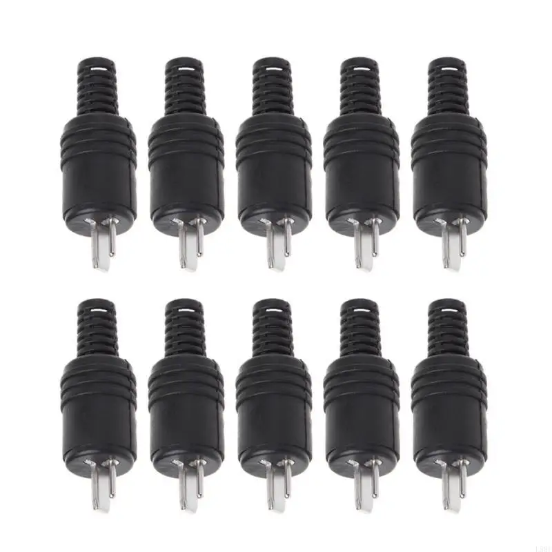L9BE 10Pcs 2Pin DIN Speaker Male Plug HiFi Connector Screw Terminals Connector Power Lamp Plug Adapters Black