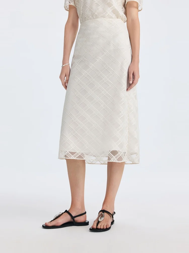 Elegant High Waist Midi Skirt PRICH Vintage Lace Plaid Straight Leg Women's Summer Fashion Polyester Fiber H-Shape Silhouette