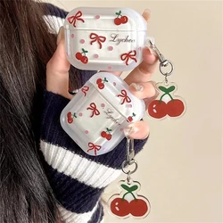 Kawaii Cute Cherry Bowknot Clear Headphones Protective Shell Soft Cover For AirPods 1 2 3 With Pendant Case For AirPods Pro 2