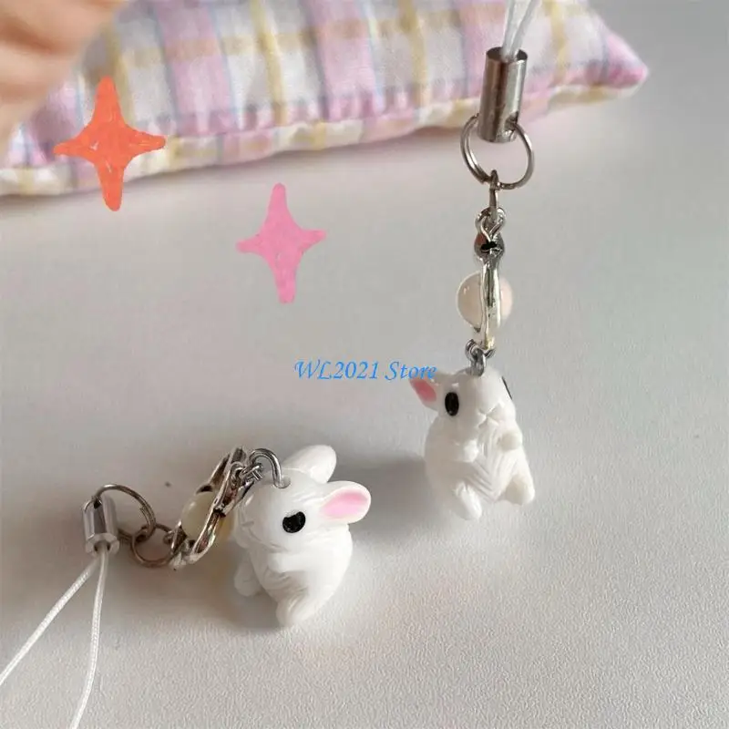 

G5GC Fashion Bowknot Rabbit Phone Chain Keychain Trendy Cellphone Strap Lanyard Chain