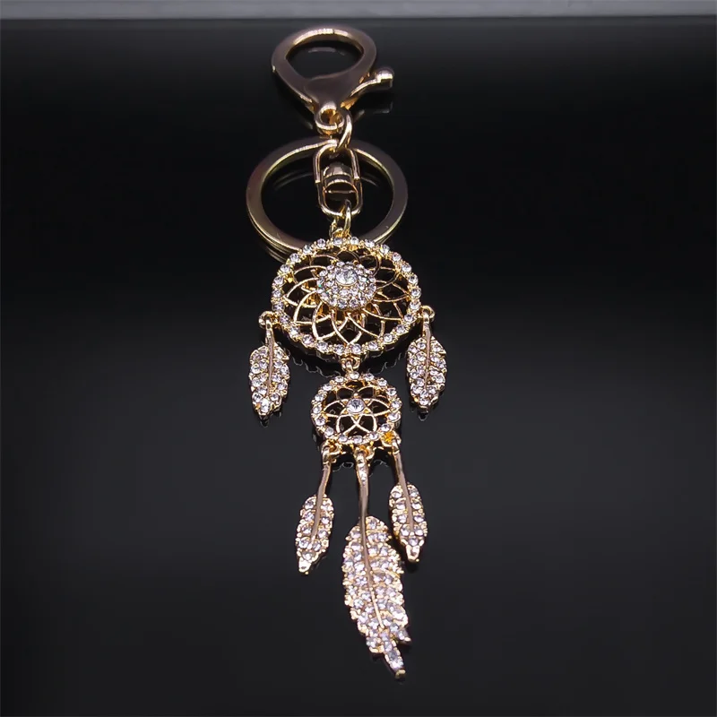 Dream Catcher Shinny Crystal Key Chain Women Rhinestone Bling Keychain Dreamcatcher Keyring Charm Car Bag Accessories Jewelry