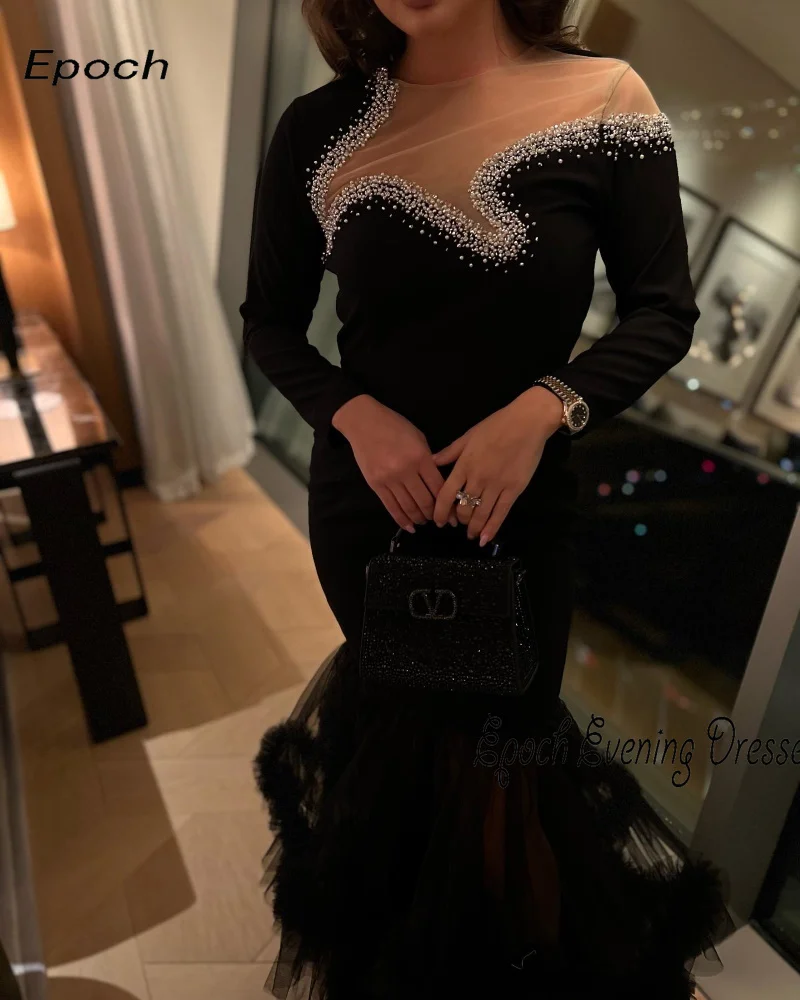 Epoche langes Abendkleid فساتين مناسبة رسمية O-Ausschnitt Meerjungfrau elegante Pailletten Tüll Cocktail Ballkleid für sexy Frauen 2024