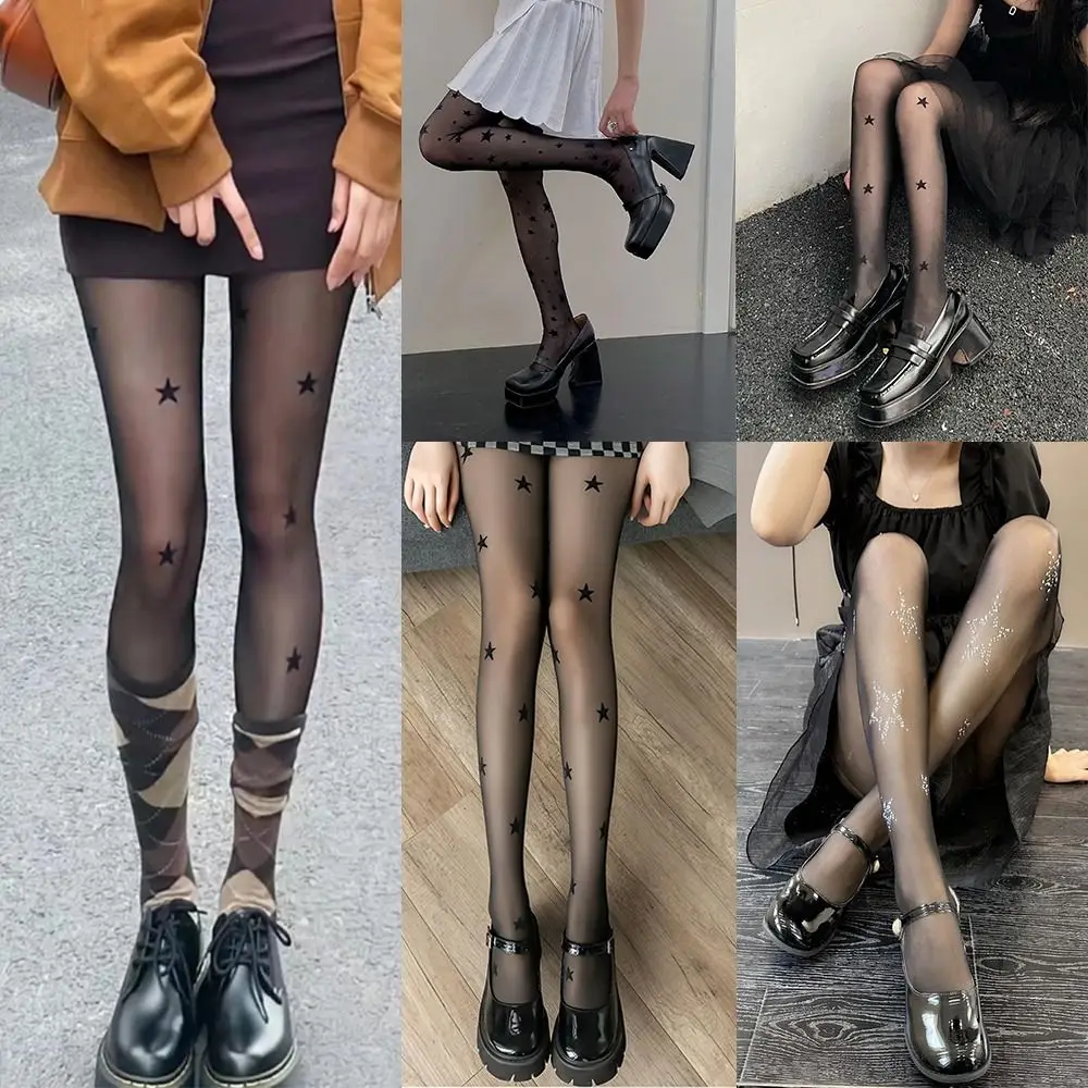 New Star Rhinestone Long Stockings Black Pantyhose Black Tights Gothic Y2K Rhinestone Tights Women Girls