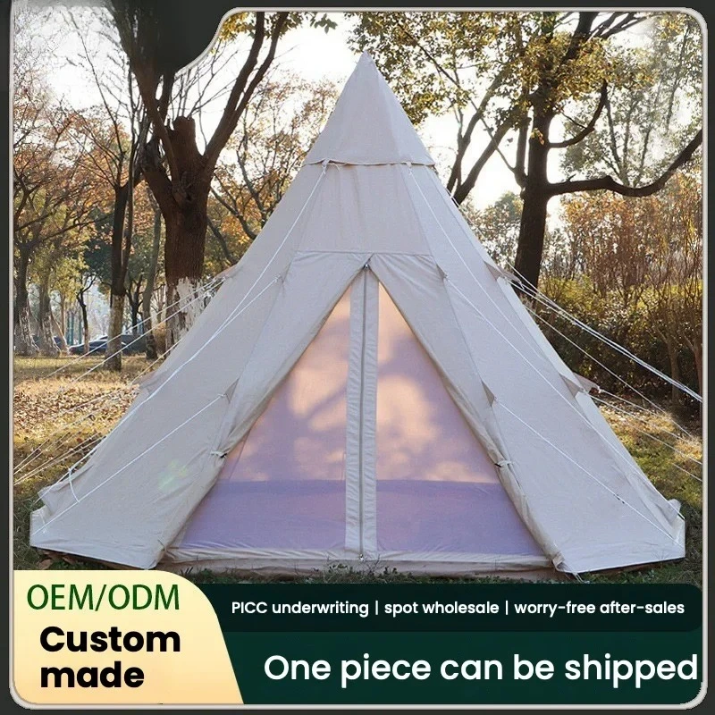 5m Spacious Teepee Heating Tent 8 People Camping Outdoor Cotton Canvas Oxford Tent with Stove Pipe Hole