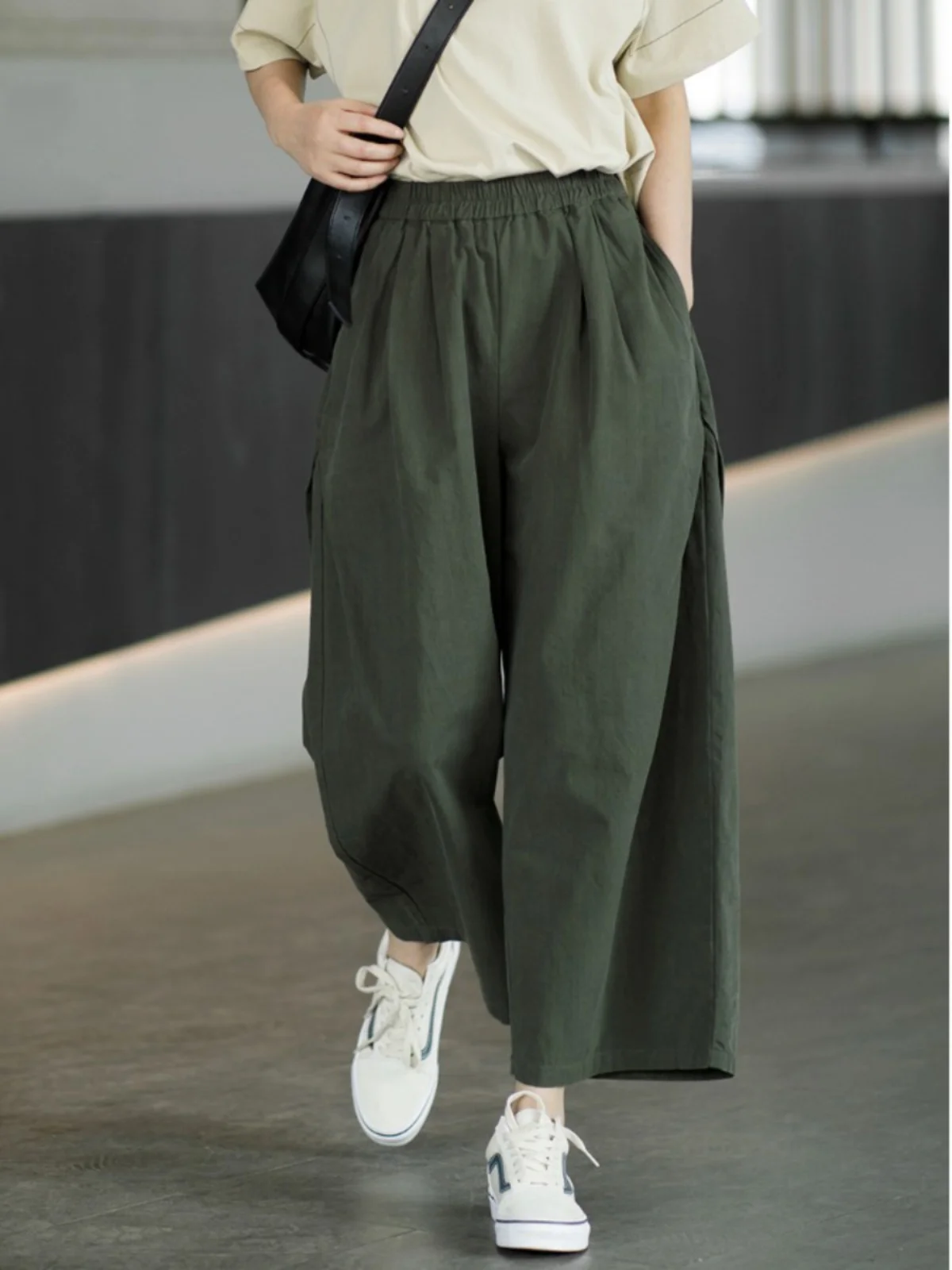 

Новинка 2024, широкие брюки с высокой талией, женские летние драпированные повседневные брюки прямого кроя, спецодежда с девятью острым носком, Sle