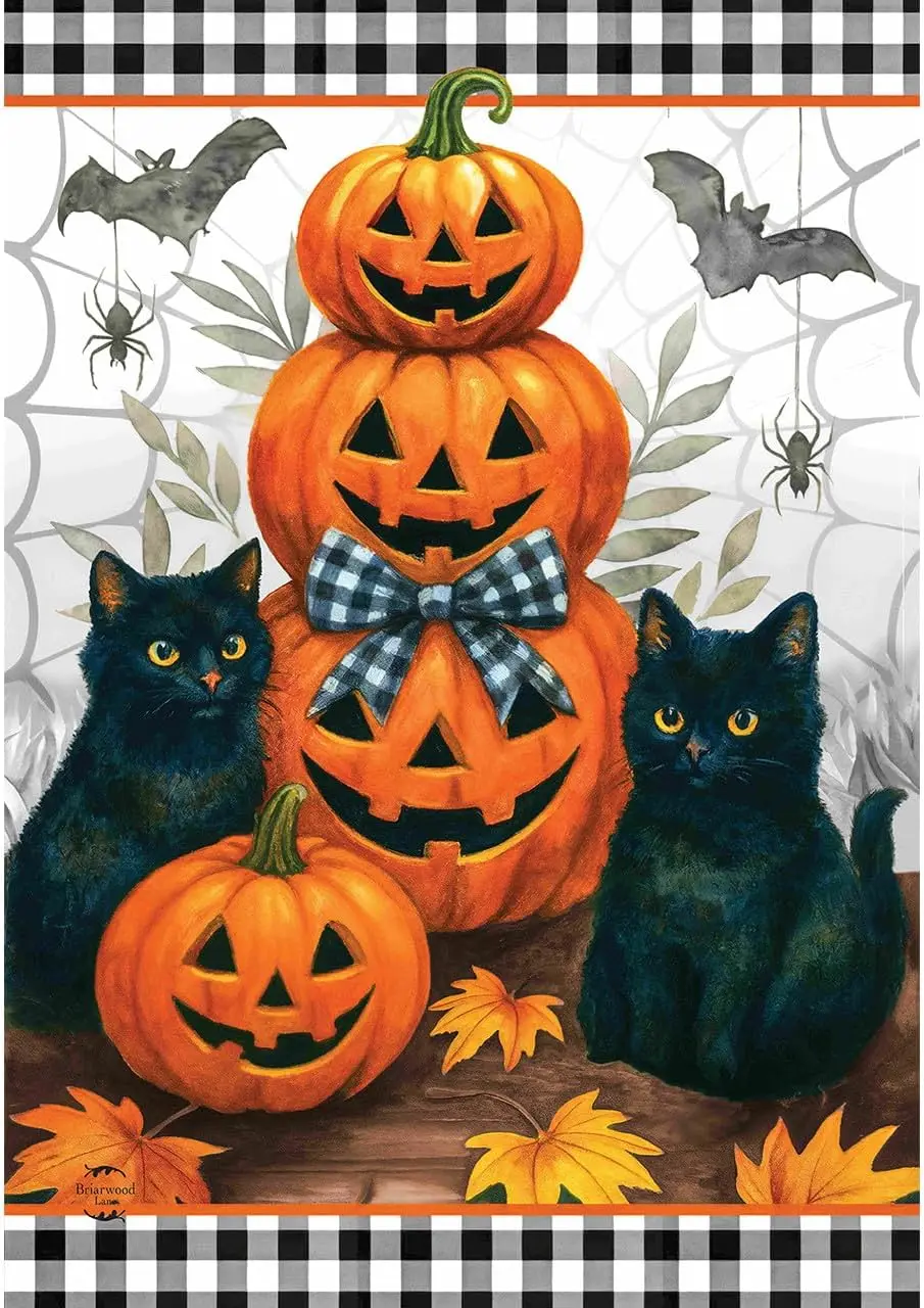 Briarwood Lane Halloween Garden Flag 12x18 For Outdoor Black Cat Pumpkin Stack For Halloween Garden Flag Flags For Outside kkz