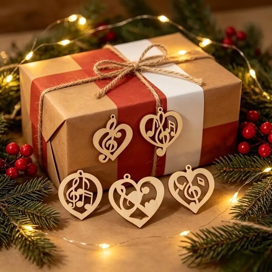 1/5/10/20/50/100pcs Pack of 25 Wooden Cutouts in the Shape of Musical Notes and Hearts - Hollow Pendants Suitable for DIY Crafts