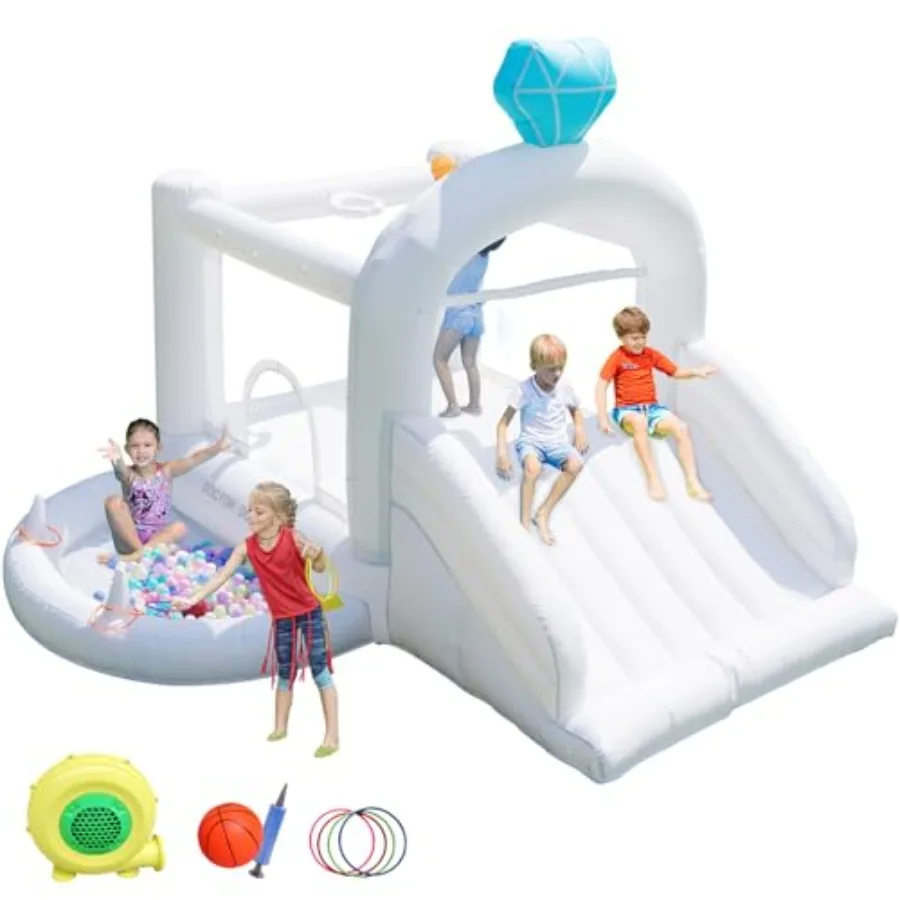 

Белый надувной батут для дома с горкой, надувной игровой комплекс, надувной замок, батут-домик для подарка