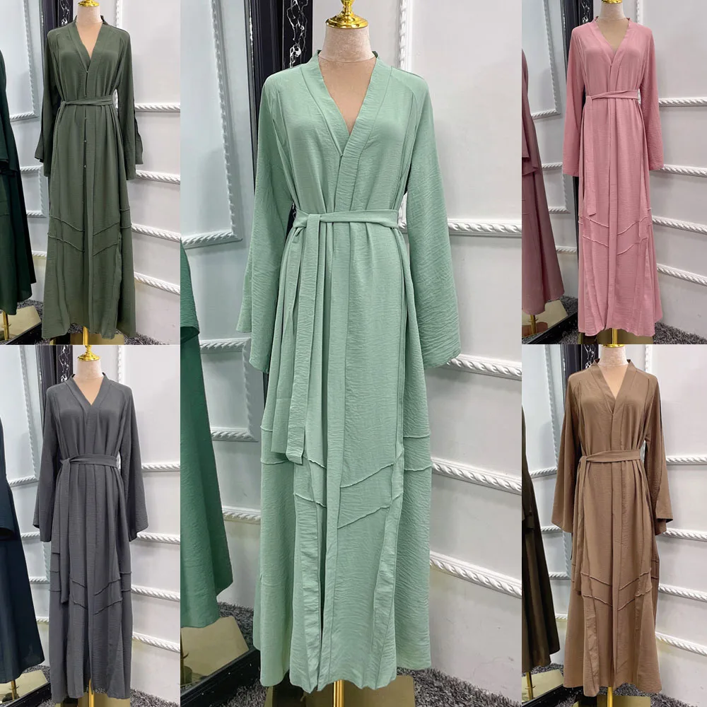 

2024 Latest Muslim Abaya Fashion Soft and Elegant Large Size Women's Cardigan Maxi Robe Solid Color Open Cardigan Dress Malaysia