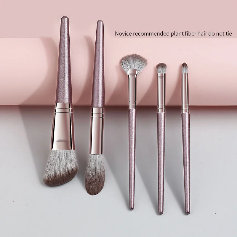 Ensemble de pinceaux de maquillage avec manche en bois, 5 pièces, avec poils souples et embouts en aluminium, pinceaux pour fard à joues et fard à paupières, pour cosmétiques professionnels