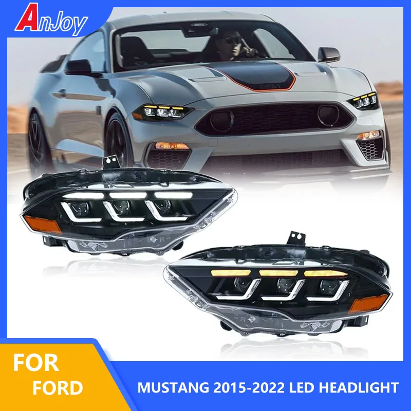 1Pair Car Lights For Ford Mustang 2015-2022 Accessories Upgrade Full Led Front Lights Assembly DRL  Dynamic turn signal Assembly