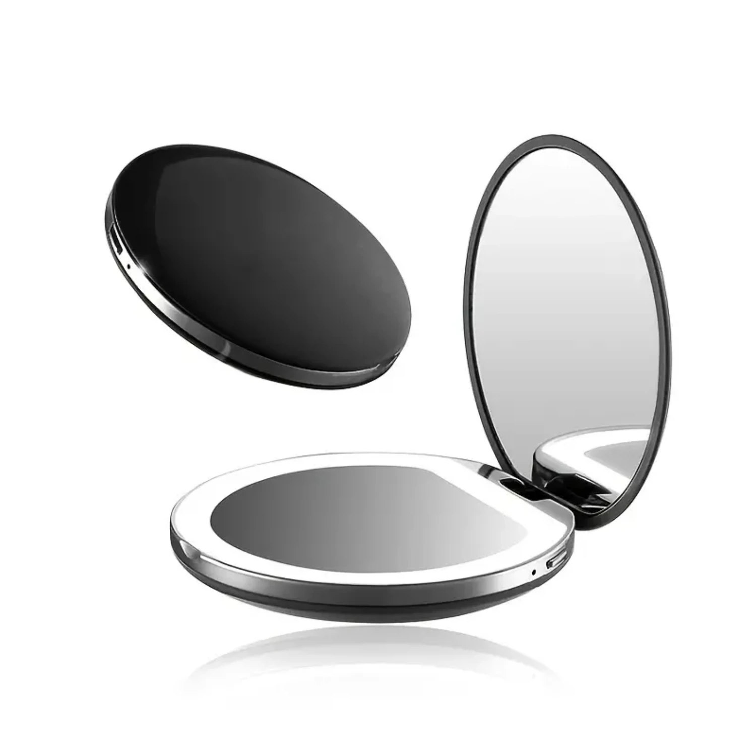 

Cute Modern Round Rechargeable Pocket Mirror with LED Lights, Small Decorative Make Up Mirror for Women, Portable Beauty Mirror