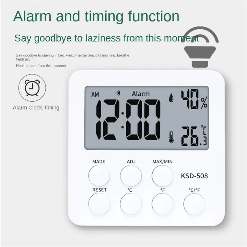 Electronic Temperature And Humidity Meter Household Desktop Small Clock Alarm Clock Digital Dry And Wet Thermometer Indoor Home