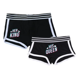 Men Boxer Shorts Lover Underpant Hombre Cotton Boyshort HER King and HIS Queen Underwear for Couple Homme Lingerie Women Panties