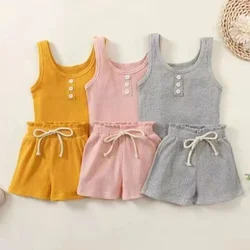 Baby Girls Summer Clothing Sets New Soft Homewear Children Cool Camisole with Shorts Outfits Kids Costume Holiday Clothing