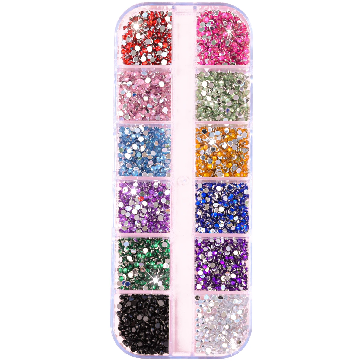 12Grids Colorful Mixed Nail Rhinestones Luxury Sparkly 2mm Acrylic Mini Flatback Diamonds Nail Charms Glitter Gems Nail Decor^&*