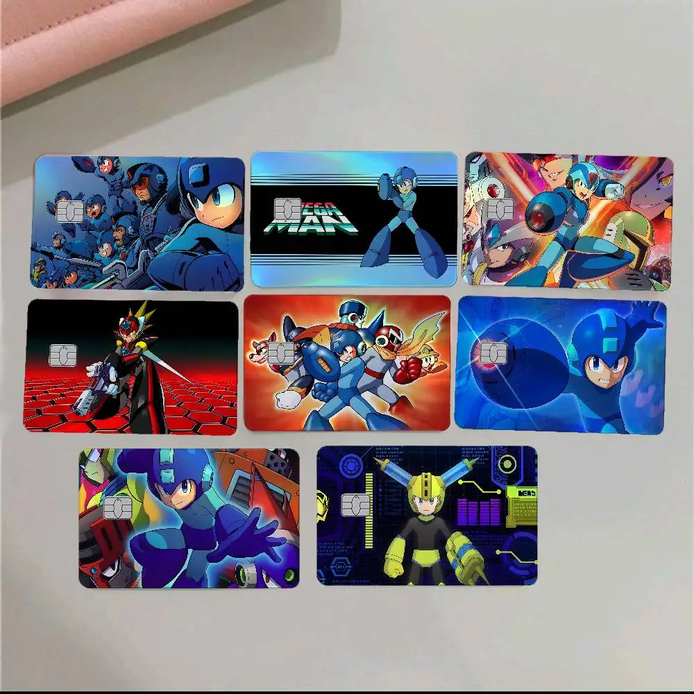 Megaman Anime 4Pcs Holographic Laser Card Stickers - Rainbow Shimmer Waterproof Skin For Credit & Bank Cards