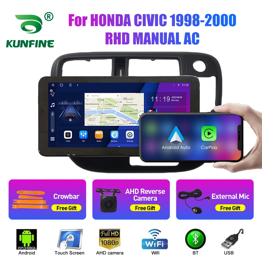 

10,33-дюймовый автомобильный радиоприемник для HONDA CIVIC 1998-2000 2Din Android, восьмиядерный автомобильный стерео DVD, GPS-навигатор, плеер, QLED-экран Carplay