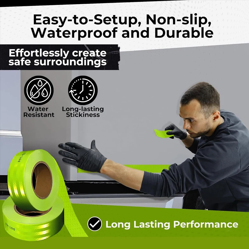 1/5m Dot-c2 Green Bright High Reflective Warning Safety Tape Strongly Sticky Waterproof For Trailer Car boats Bicycle Building