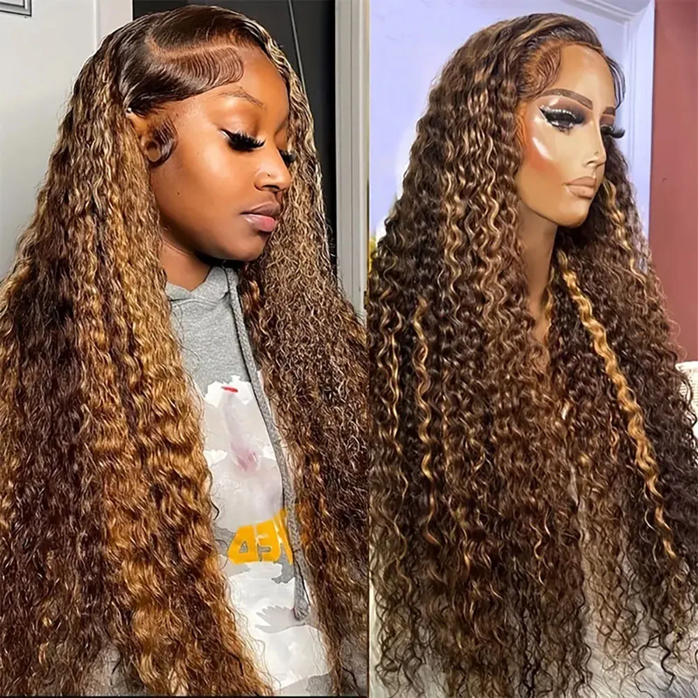 Peruki z koronką 4/27 5x5 13x4, włosy ludzkie, gęstość 200, wstępnie wyskubane, z pasemkami, peruki z głęboką falą dla kobiet