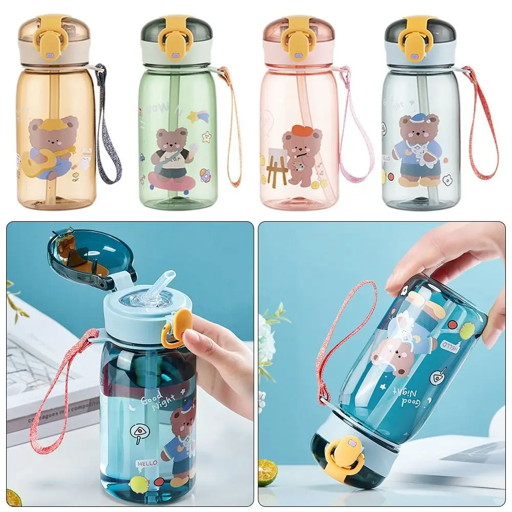 400ml Cute Water Straw Cup Sippy Kids Cartoon BPA Free Leakproof Water Bottles Bear Outdoor Portable Drink Bottle Children\'s Cup