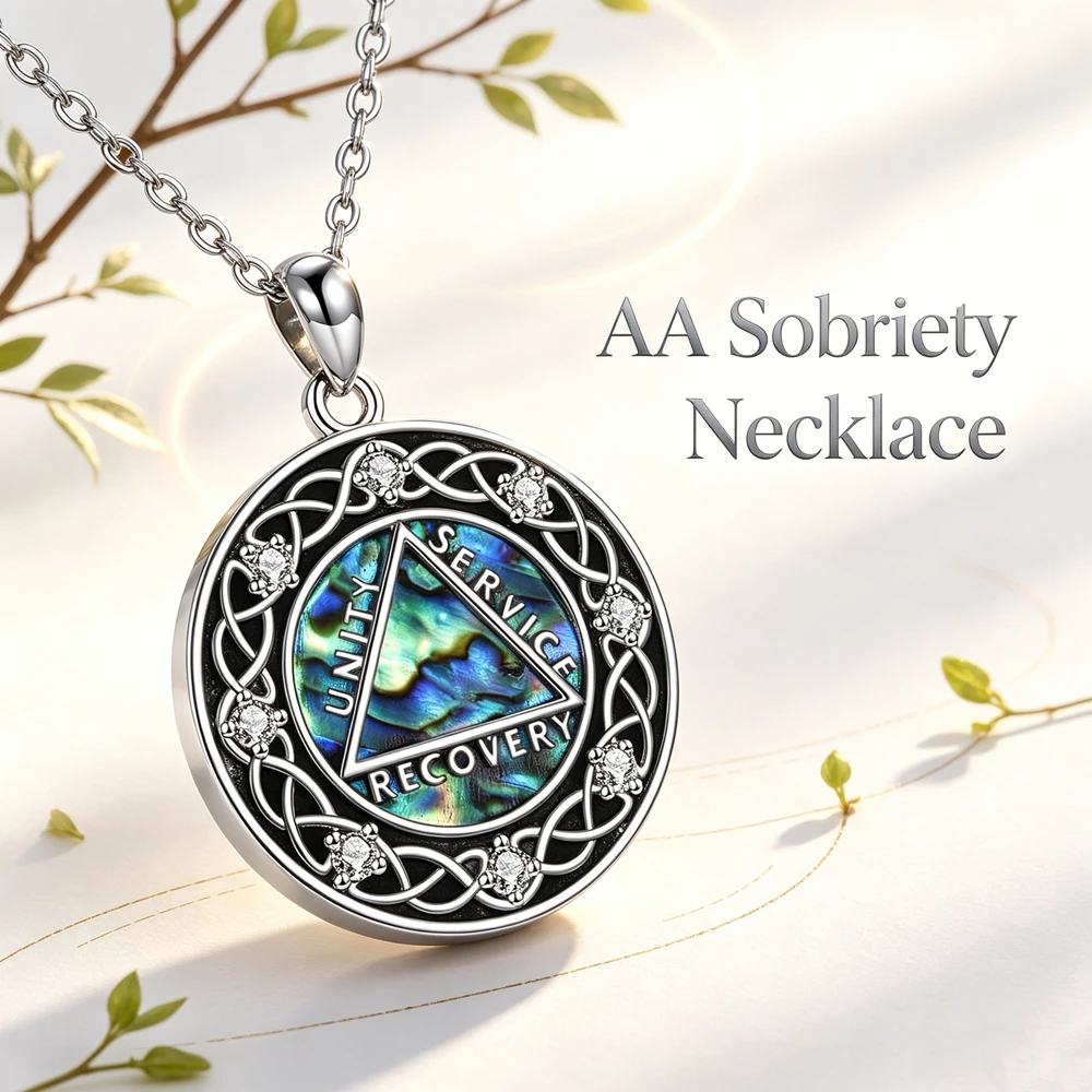 AA Sobriety Unity Service Recovery Celtic Knot Pendant Necklace Alcoholics Anonymous Spiritual Jewelry Gift for Sober Men Women