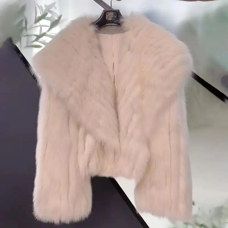 Imitation Fur Short Coat Woven Rex Rabbit Fur Green Long Hair Lapel Winter Coat