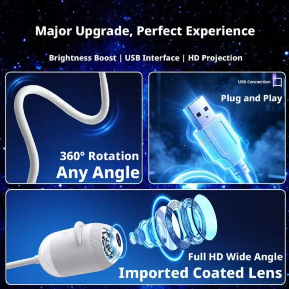 High-definition Galaxy Star Projector 360 Adjust Flexible Gooseneck Night Light Projector Smart Dynamic USB Powered