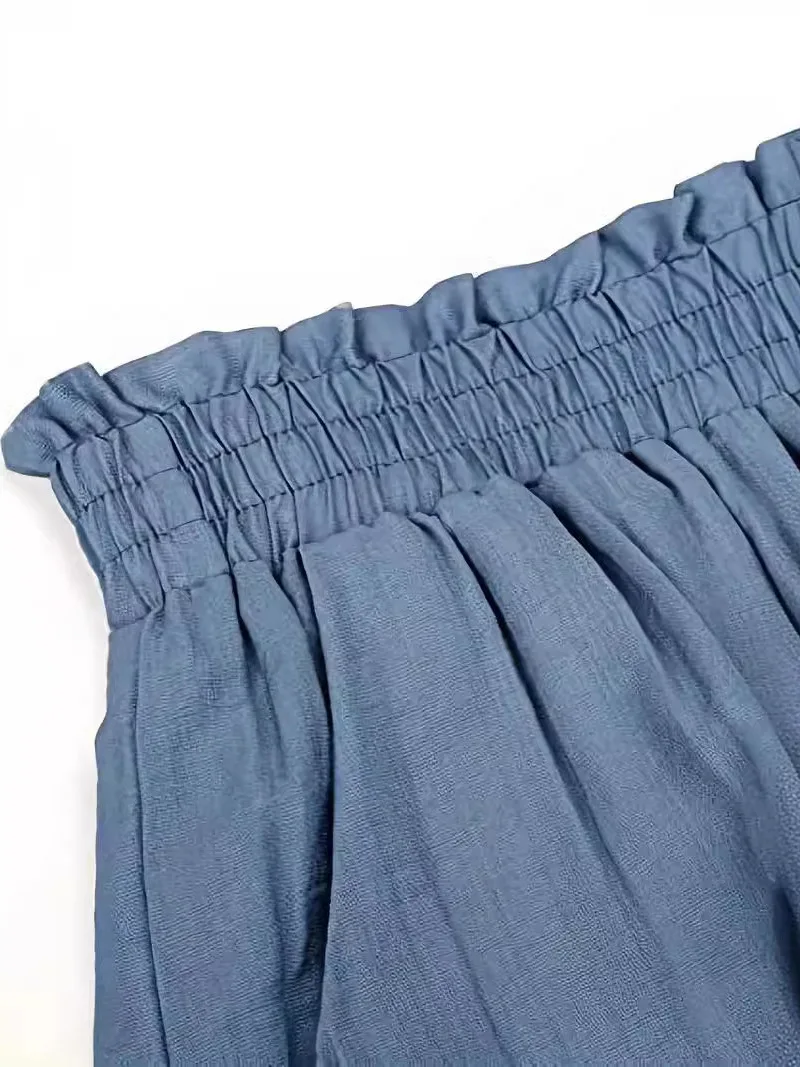 กางเกงขายาวเอวสูงลำลองแต่งลูกไม้สไตล์สตรีททรงตรงไม่สมมาตร ผ้าใยโพลีเอสเตอร์ ไม่ต้องรีด ใส่สบายในฤดูร้อน