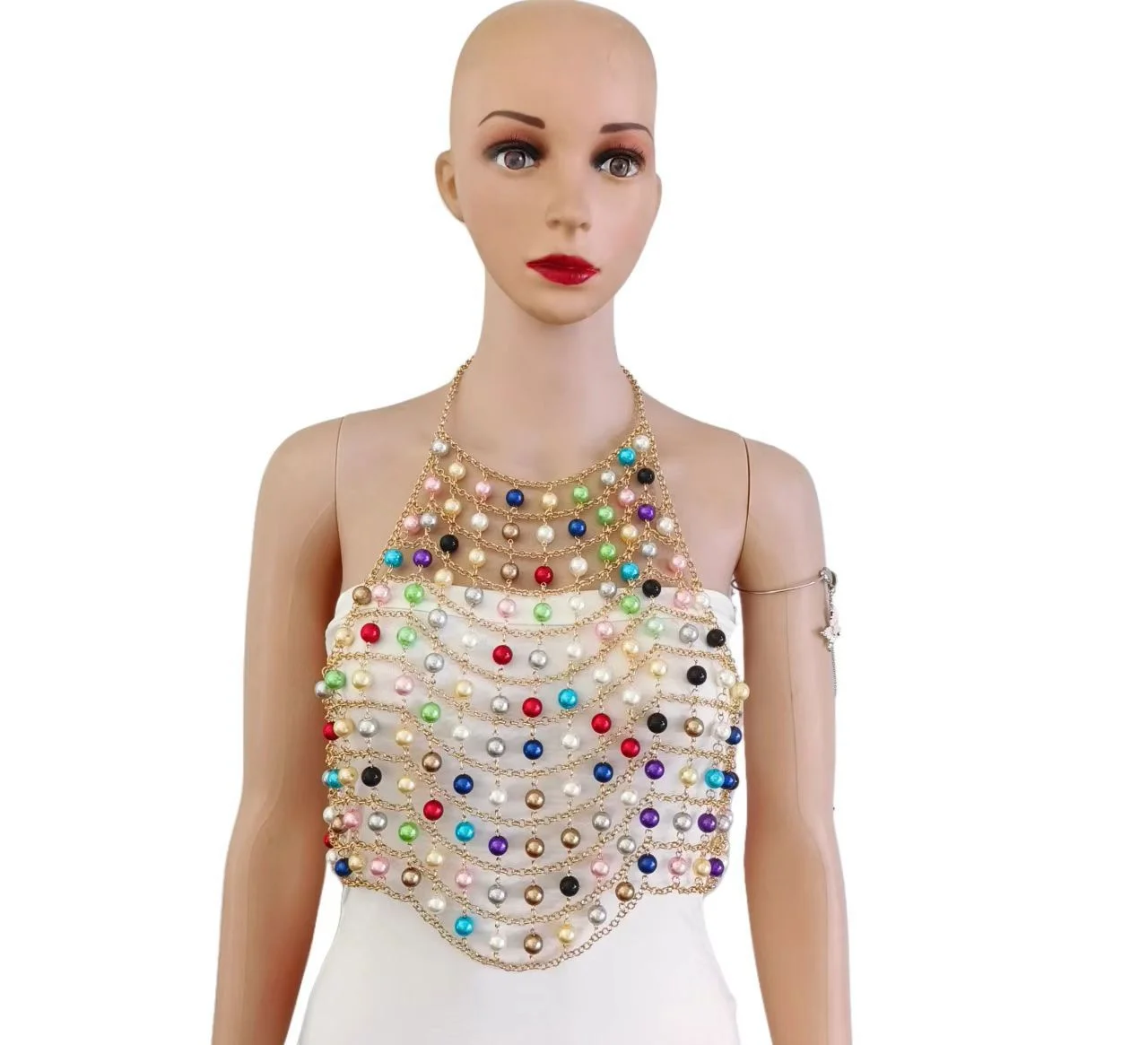 Woman Body Chain Sexy Bra Chain Colour Mixture Totally Hand-made String Of Beads Bikini Chest Chain Night Club Body Jewelry
