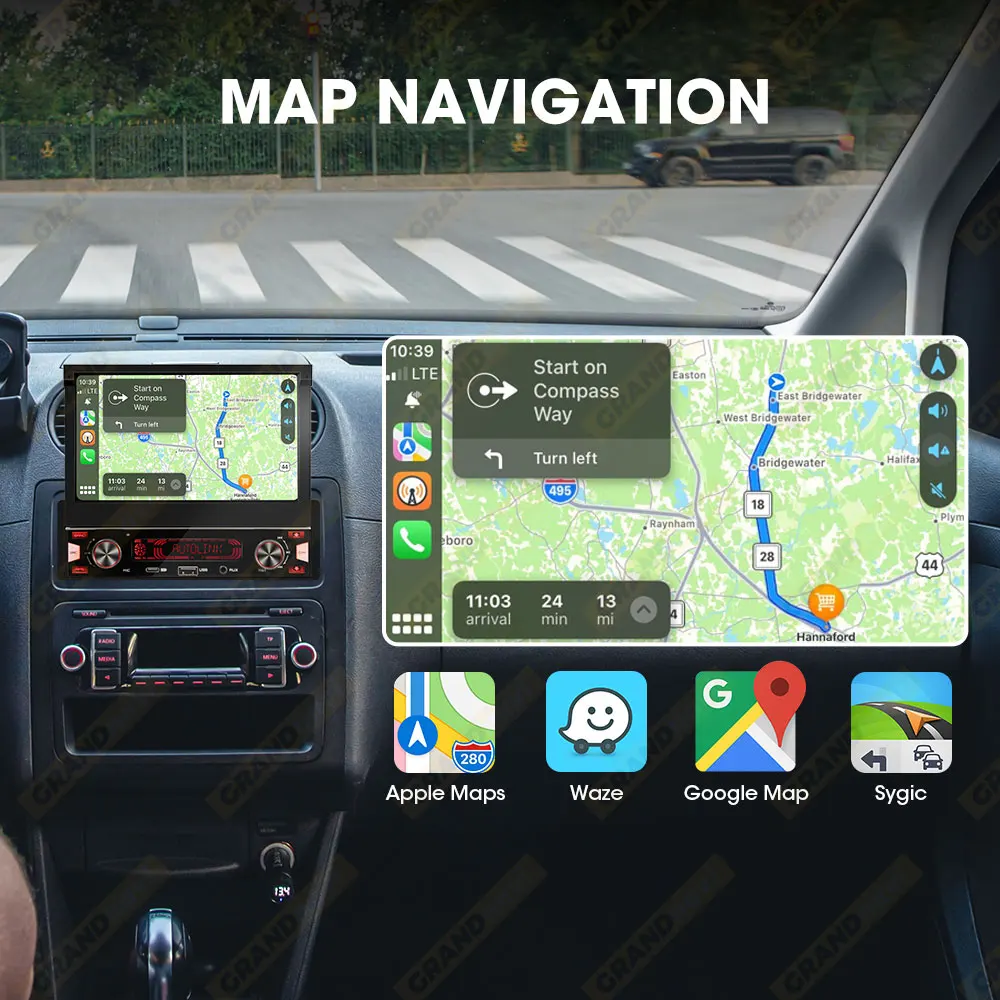 1Din 7 ''MP5 مشغل راديو شاشة قابلة للسحب التلقائي Carplay اللاسلكية أندرويد السيارات الوسائط المتعددة FM AM RDS USB نوع-C ستيريو السيارة #5